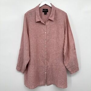 Tahari Tunic Top Shirt‎ 2X Boho 100% Linen Beachy Coastal Lagenlook Quiet Luxury